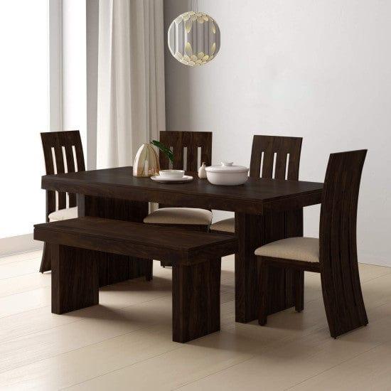 Sheesham Wood Dining Set Six Seater With Bench | Dining Room Furniture In Walnut Finish - Ouch Cart