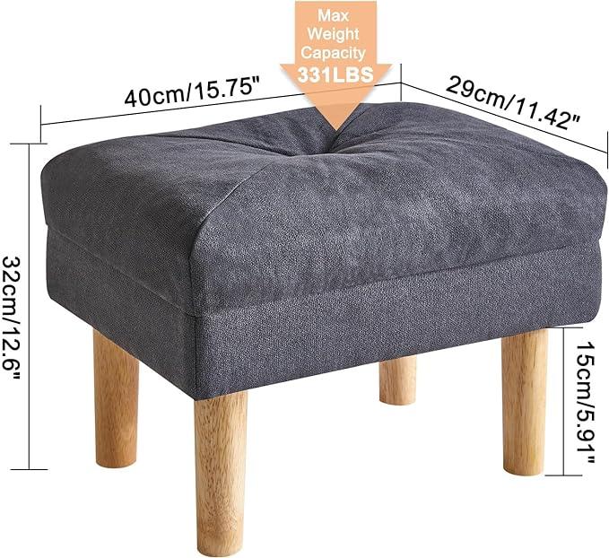Chair with Sponge Padded Seat, Footrest, Shoes Changing Wooden Stool for Living Room, Bedroom, Entryway, 15.74×11.41×12.59 inches, Dark Grey UHBD023BG - Ouch Cart