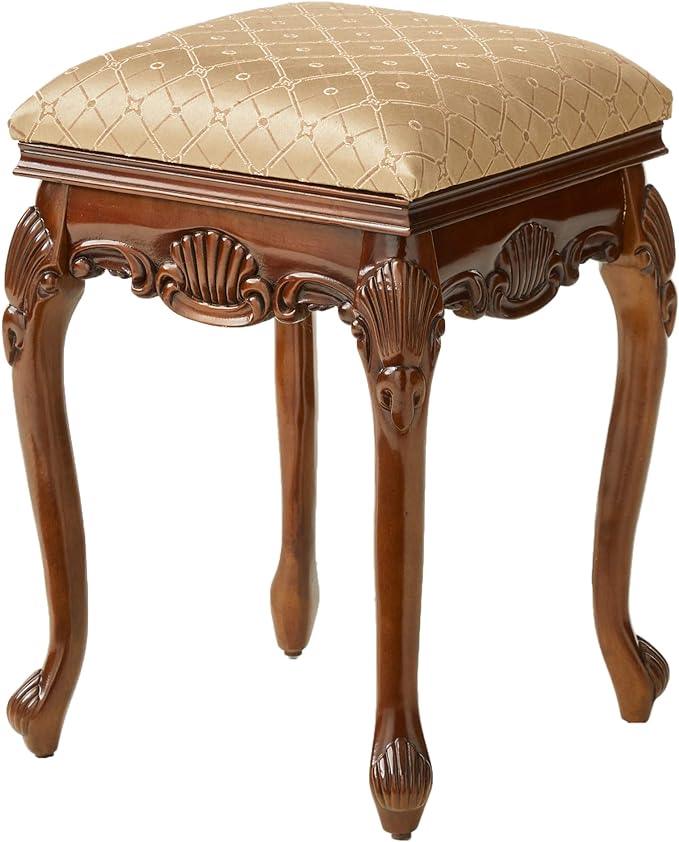 Toscano Madame Bouvier Makeup Chair Vanity Stool Bedroom Bench, Walnut - Ouch Cart