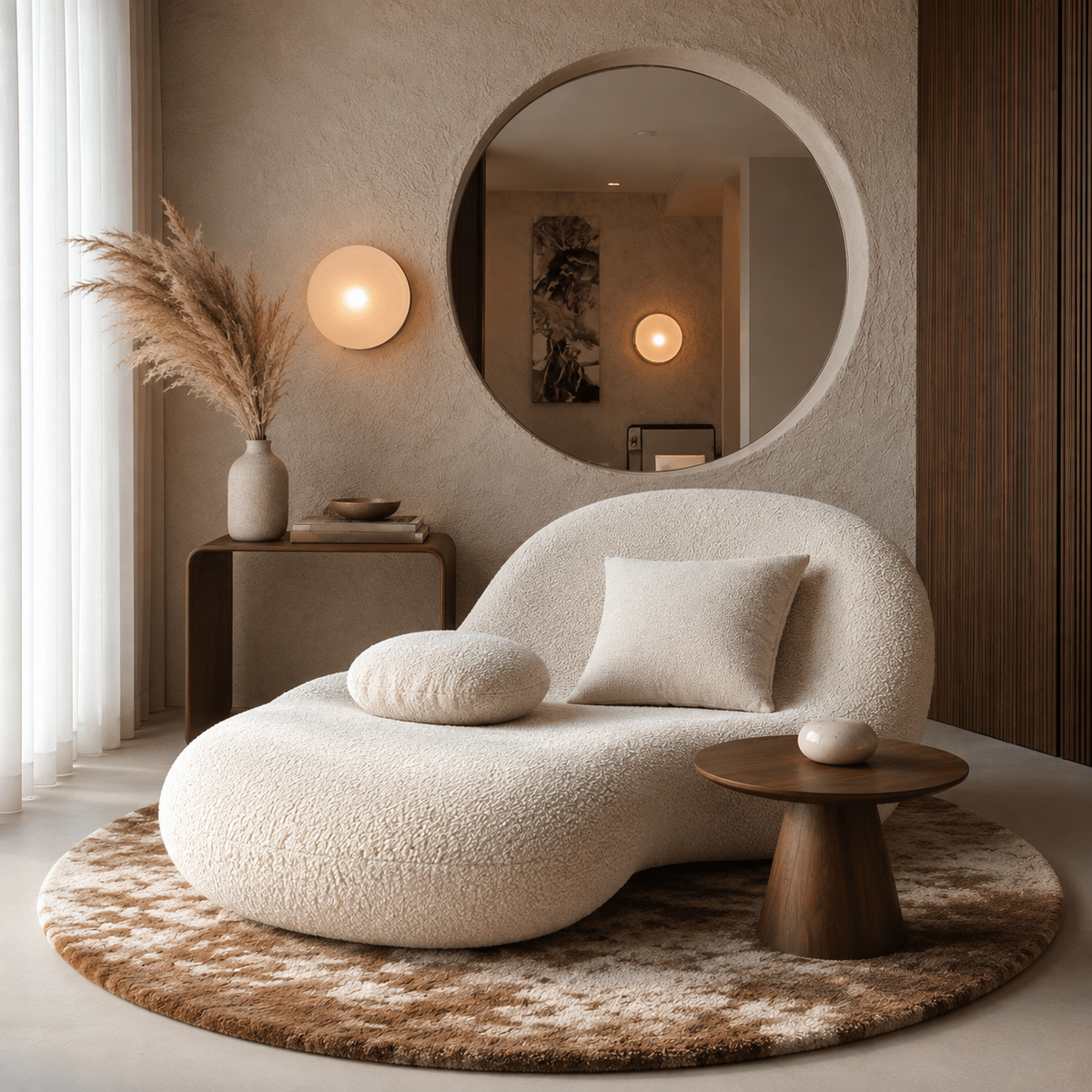 Modern Curved Chaise Lounge Sofa – Plush Upholstered Accent Couch for Living Room OUCH CART