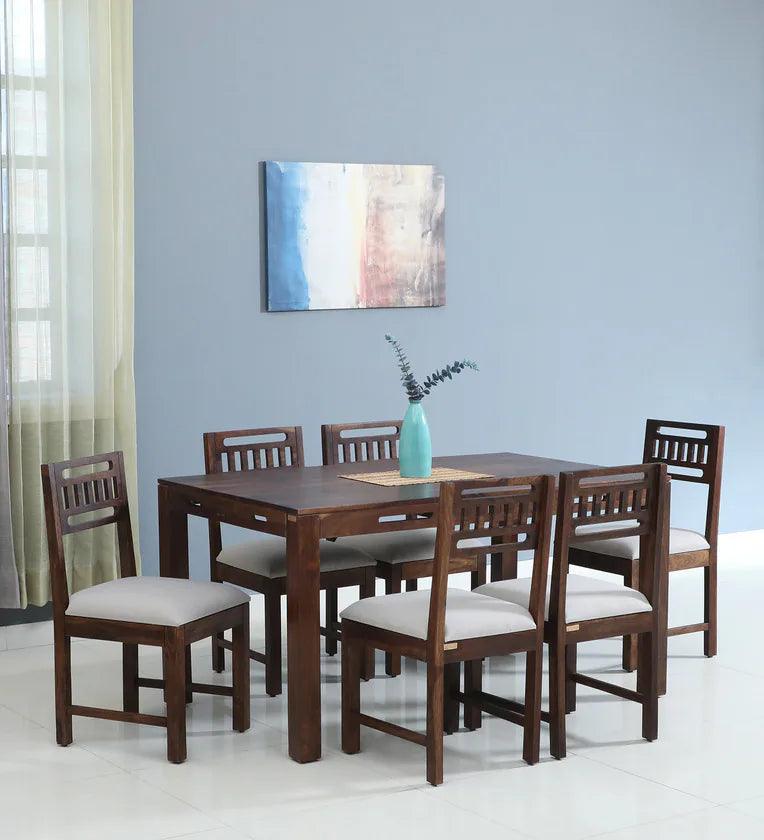 Sheesham Wood 6 Seater Dining Set In Scratch Resistant Provincial Teak Finish Finish - Ouch Cart