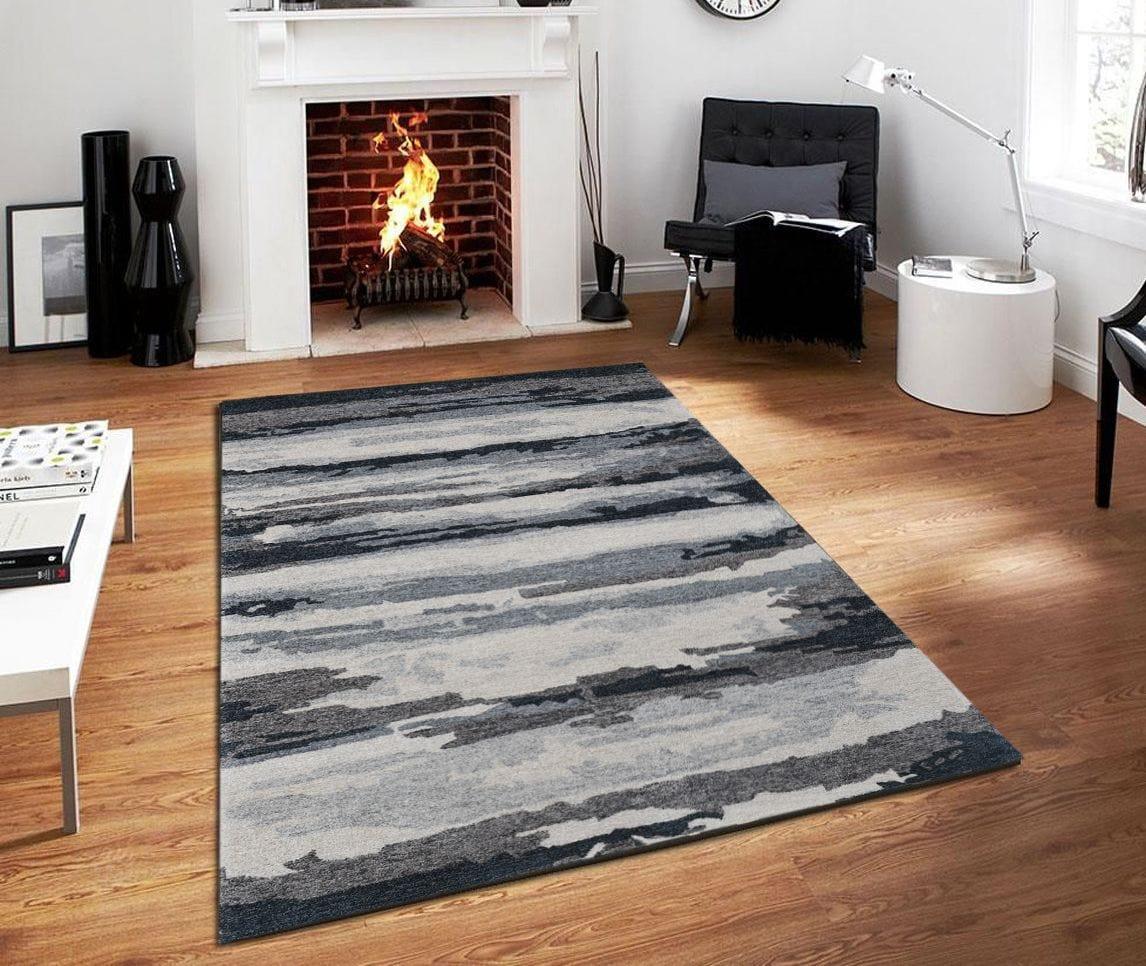 Dark Gray Wool & Viscose Abstract 4x6 Feet Hand-Tufted Carpet - Rug - Ouch Cart