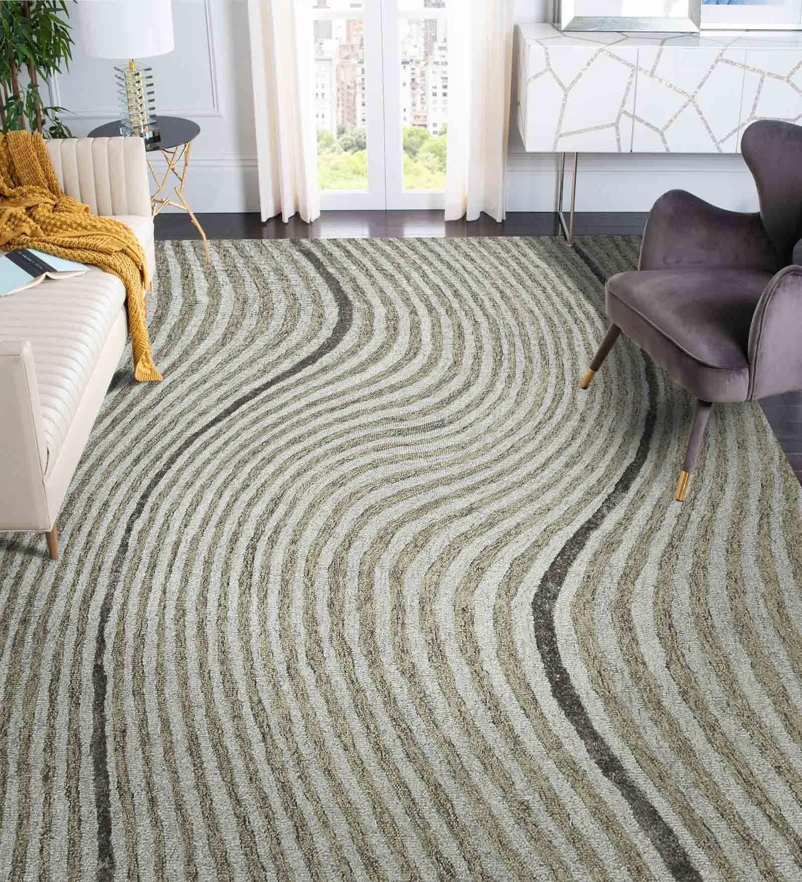 IRON Wool & Viscose Canyan 8x10 Feet Hand-Tufted Carpet - Rug - Ouch Cart