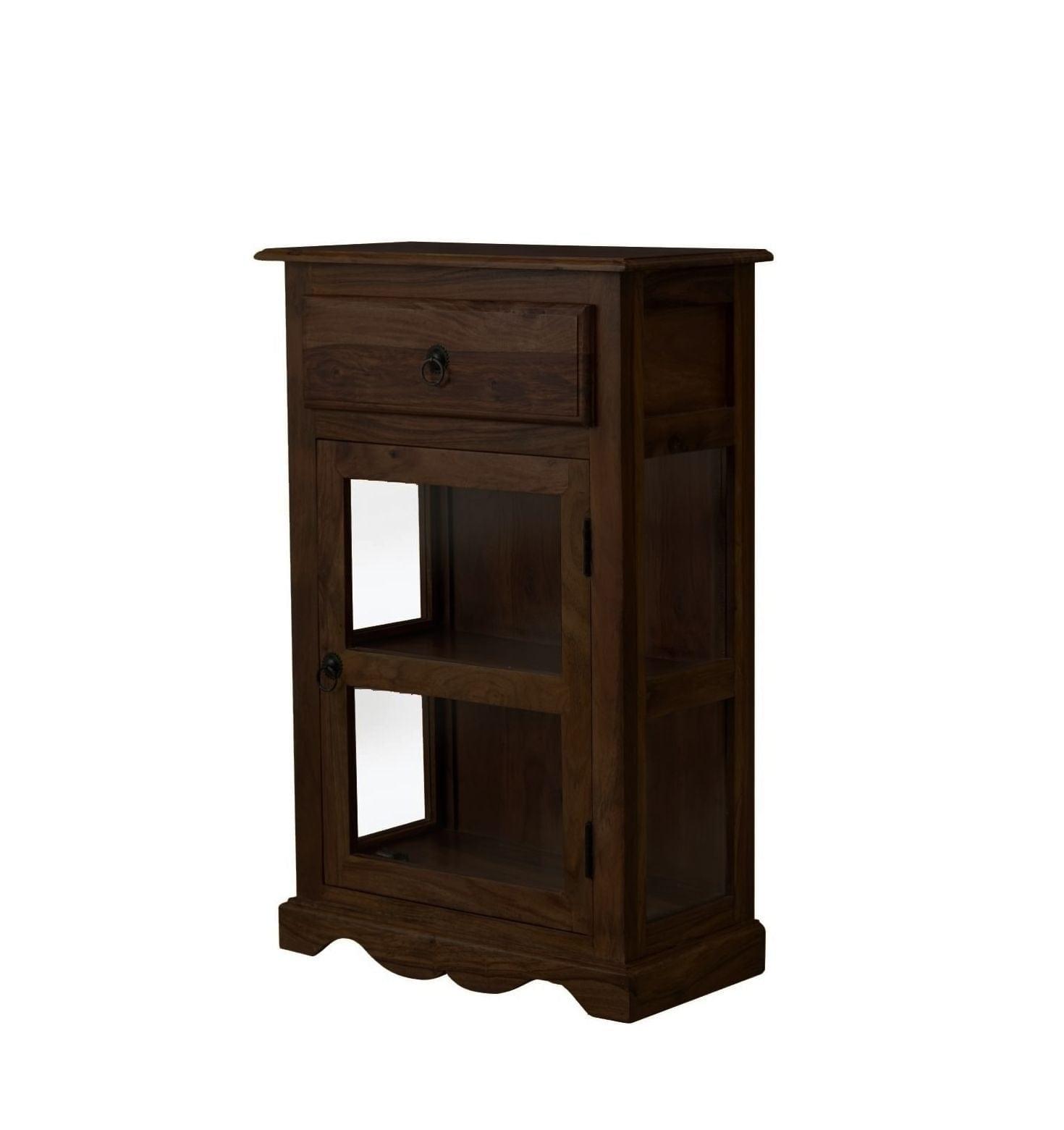 Sheesham Wood One Drawer Crockery Cabinet Small In Walnut Finish - Ouch Cart