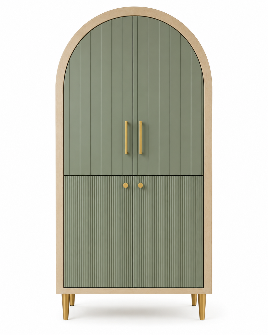 Modern Arched Wooden Wardrobe with Sage Green Doors OUCH CART