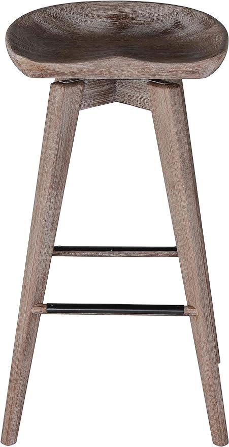 Home Tiwi Backless Swivel Barstool in Solid Wood, 29" Whitewash Gray - Ouch Cart