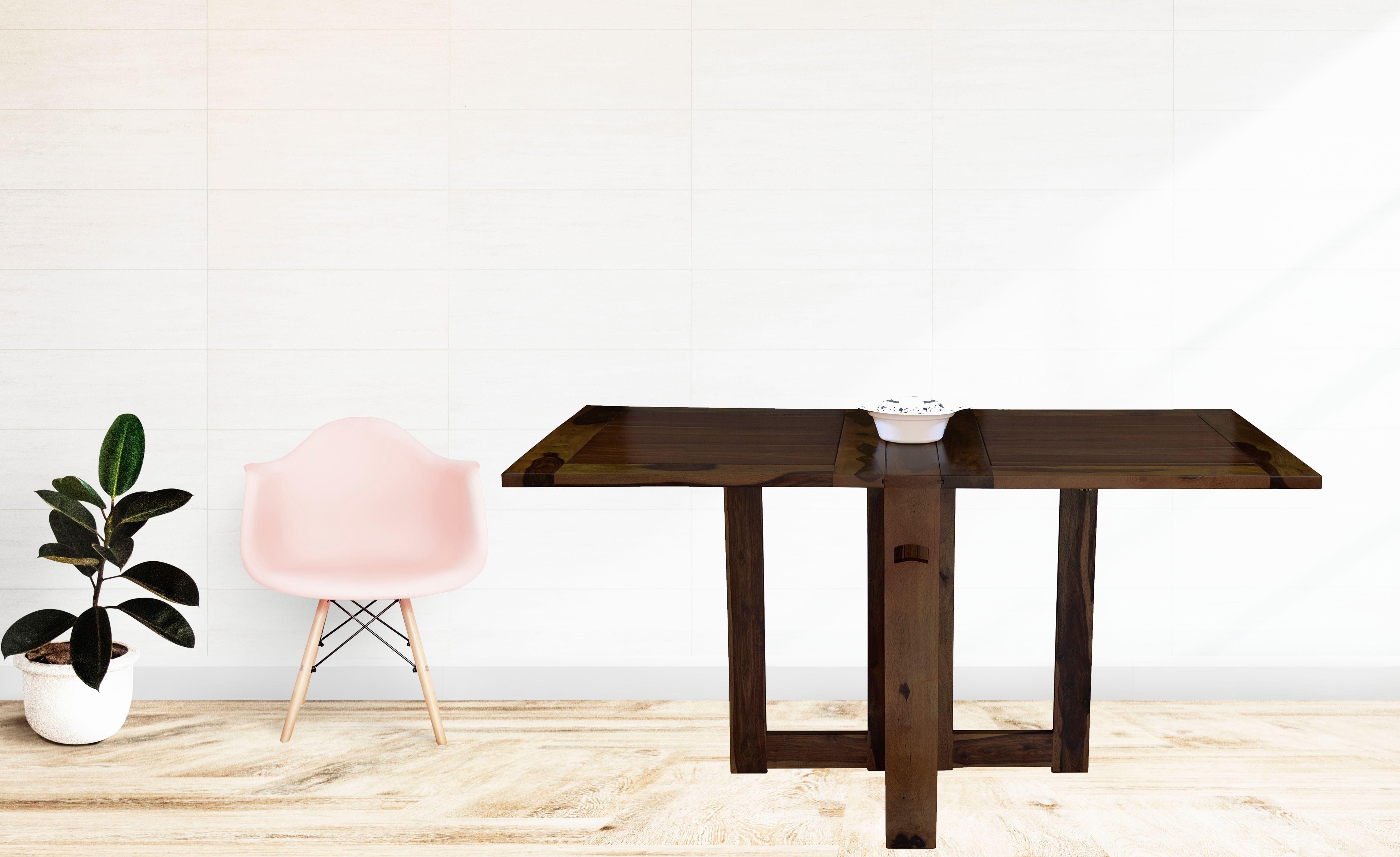 Sheesham Wood foldable dining table in walnut finish - Ouch Cart