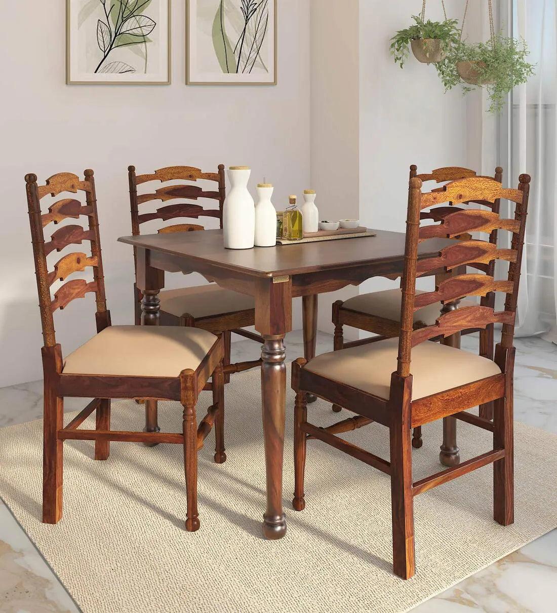 Sheesham Wood 4 Seater Dining Set In Provincial Teak Finish - Ouch Cart