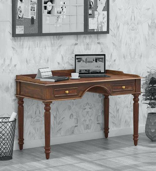 Lucia Evelyn Solid Wood Writing Table In Provincial Teak Finish - Ouch Cart