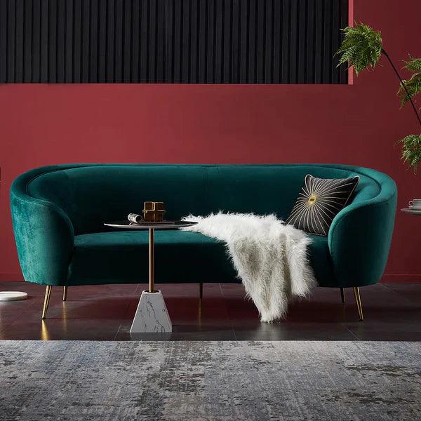 Deep Green Velvet Sofa with Metal Legs - Ouch Cart