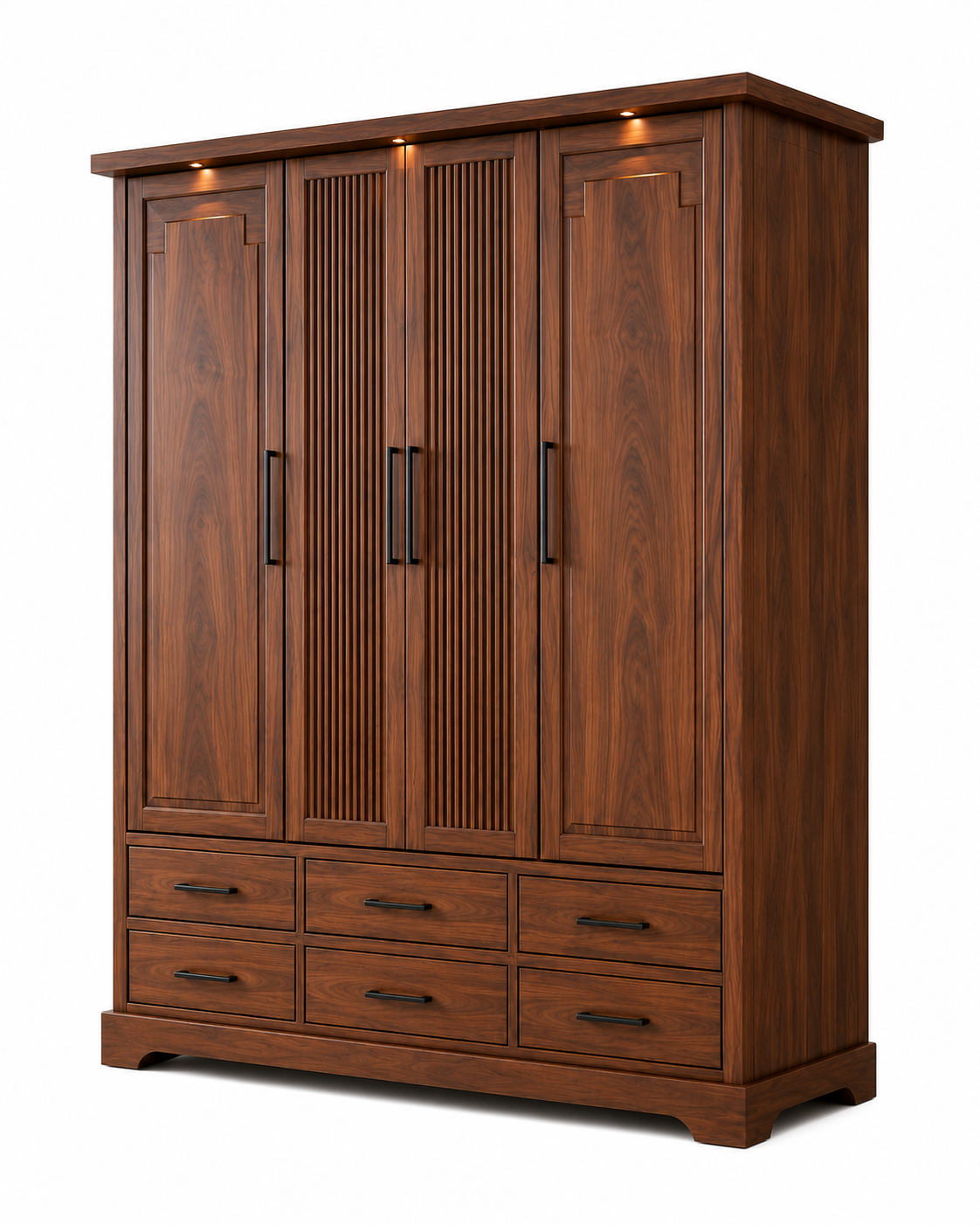 Modern 4 Door Wooden Wardrobe with 6 Storage Drawers OUCH CART