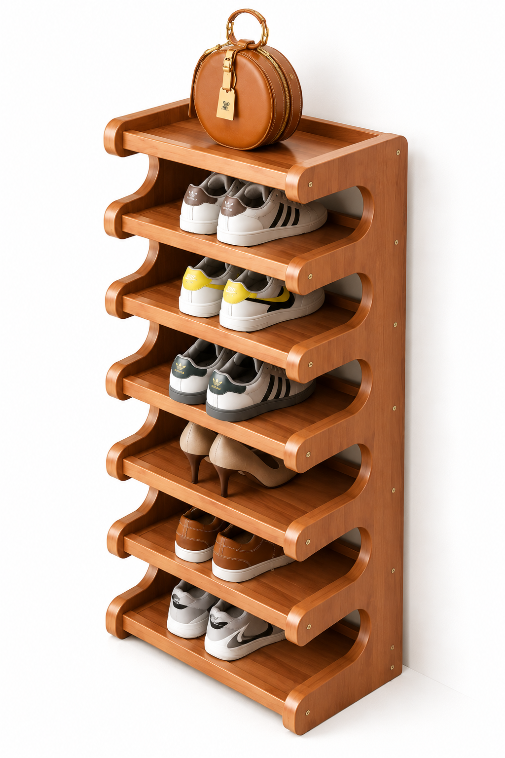 Wooden Vertical Shoe Rack | Multi-Tier Space Saving Shoe Storage Organizer | Slim Shoe Stand for Entryway, Bedroom, Hallway & Living Room