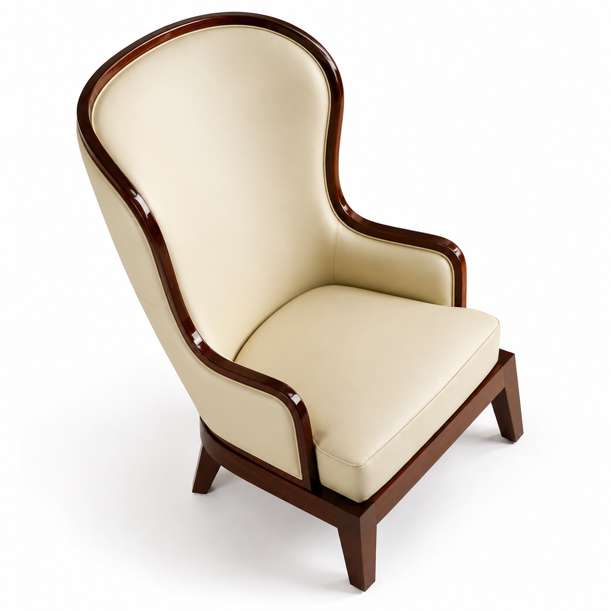 Luxury Cream Wingback Chair | High Back Upholstered Accent Chair with Wooden Frame & Legs | Elegant Living Room Chair OUCH CART