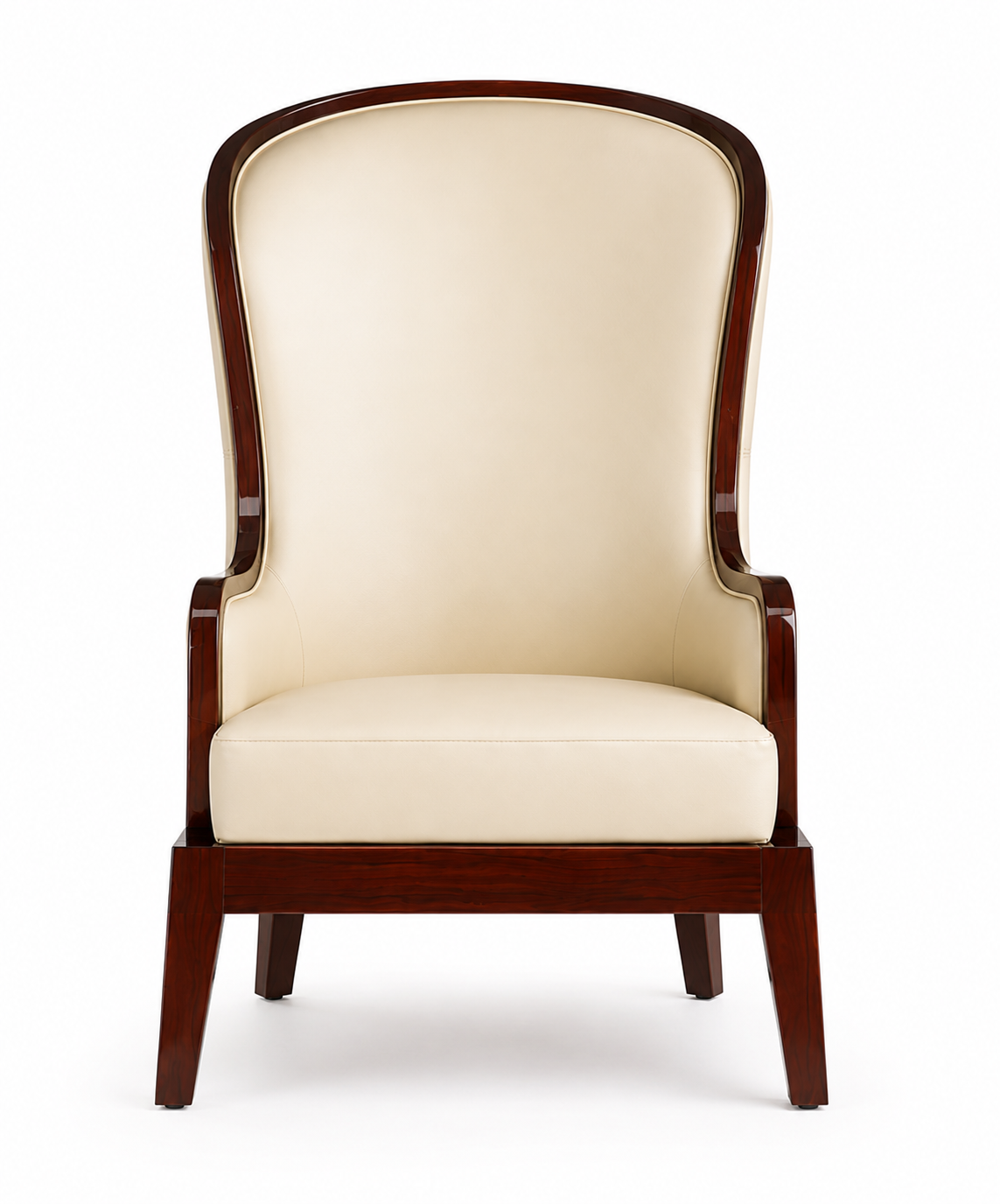 Luxury Cream Wingback Chair | High Back Upholstered Accent Chair with Wooden Frame & Legs | Elegant Living Room Chair OUCH CART