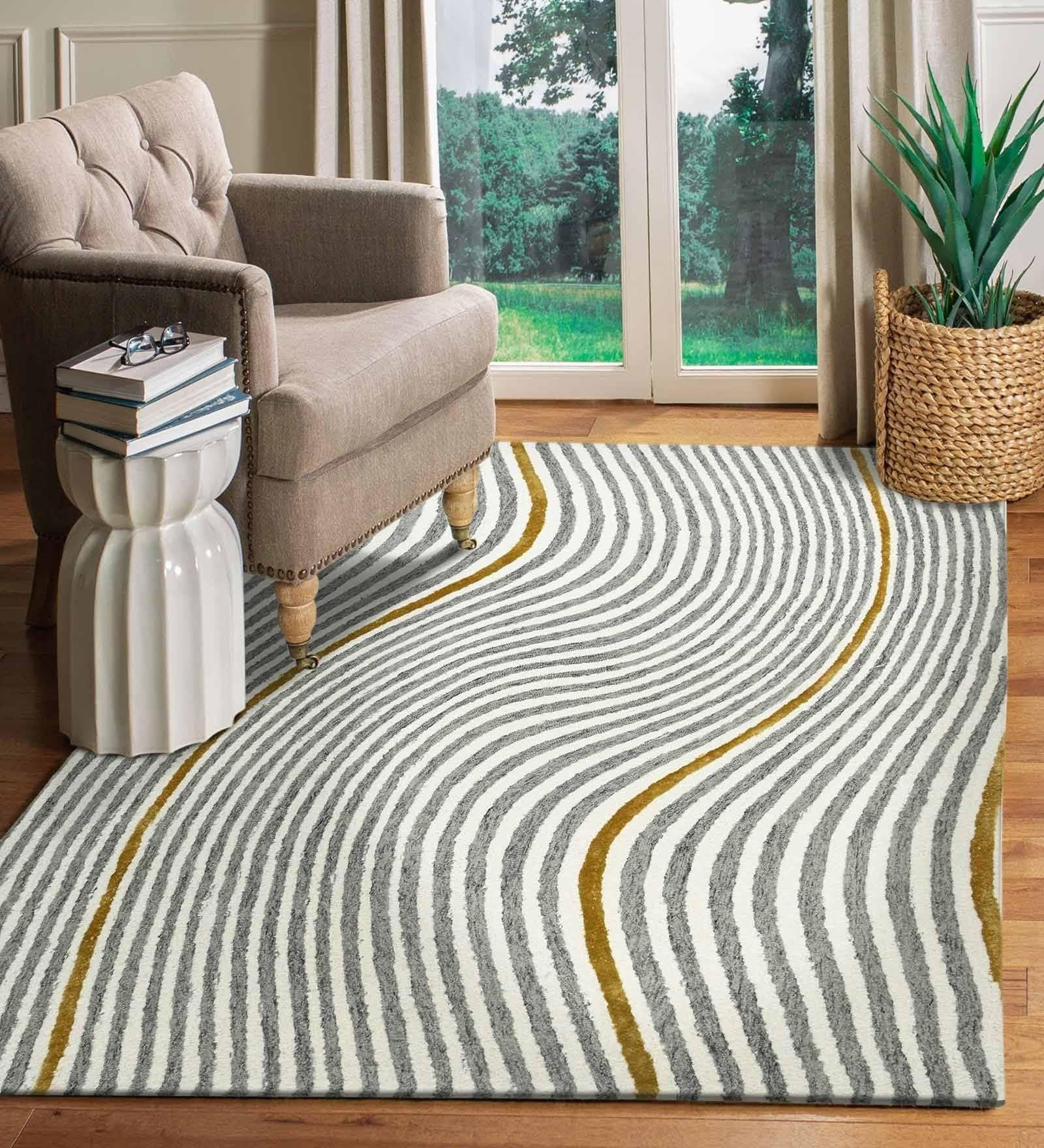 WHITE IVORY Wool & Viscose Canyan 4x6 Feet Hand-Tufted Carpet - Rug - Ouch Cart