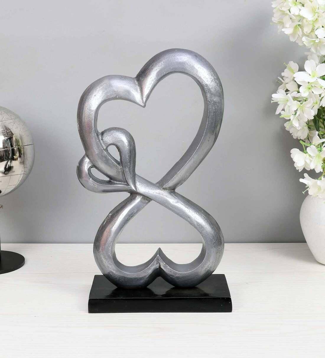 Family Heart Vblue & Black Base Raw Finish Large Sculpture, - Ouch Cart
