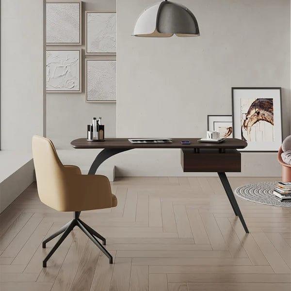 Jocelyn Mid-Century Modern Walnut Office Desk Rectangular Writing Desk with 1 Drawer - Ouch Cart