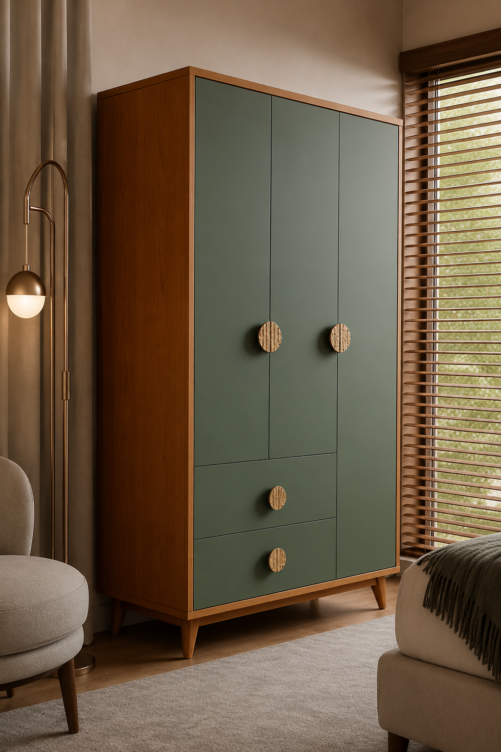 Modern 3 Door Wooden Wardrobe with 2 Drawers OUCH CART