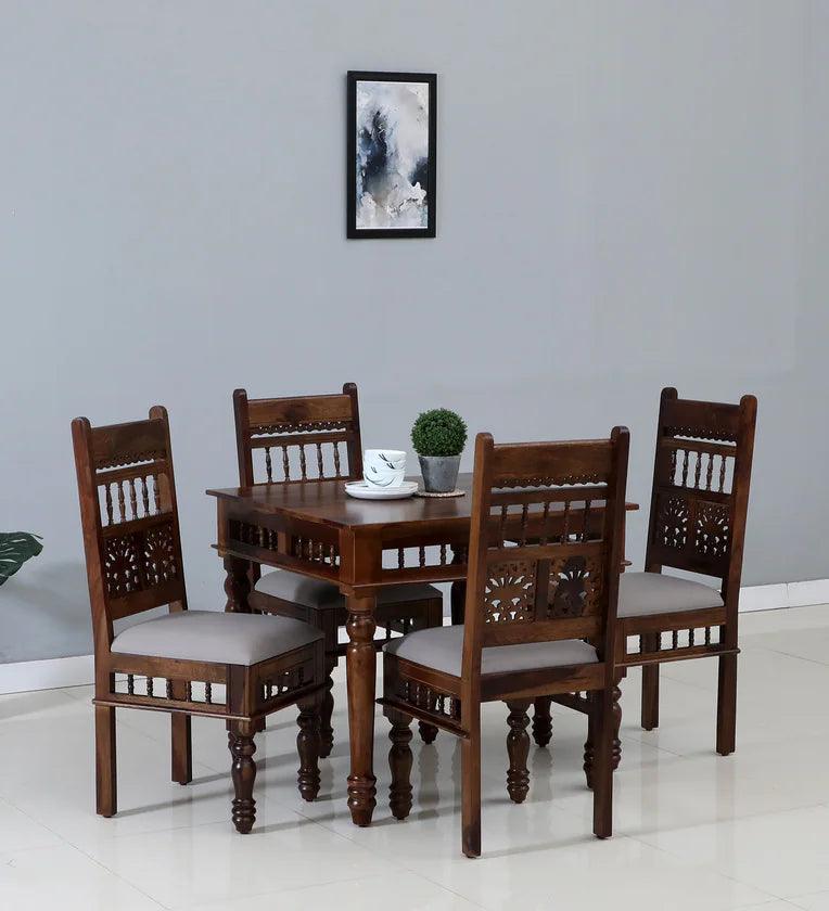 Sheesham Wood 4 Seater Dining Set In Provincial Teak Finish - Ouch Cart