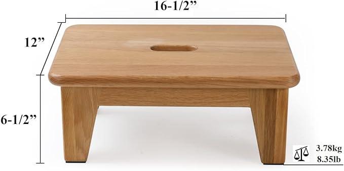 Grown Oak,Wooden Step Stool for Adults, Wood Step Stool for Seniors, 6.5" High Bed Stool, Non-Slip Mat, No Assembly Needed, Solid Wood, Natural Color - Ouch Cart
