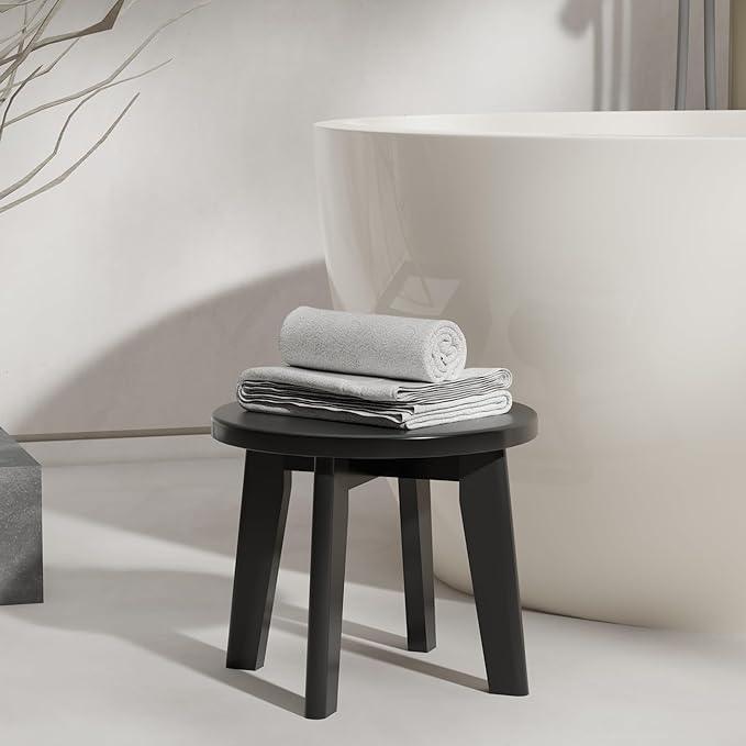 Bamboo Step Stool for Kids Adults Small Portable Wooden Stools for Inside Shower Sturdy Stepping Spa Bench 300 Lbs in Sink Bathroom Office Plant Stand 10inch (Round) - Ouch Cart