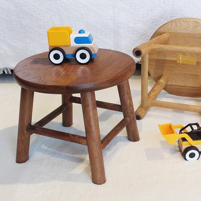 Milking Stool, USA Grown Oak, Plant Stand, Handcrafted Solid Wood Stool, 9" Low Stool, Round Step Stool, Wooden Stool for Kids, Small Short Stool, Shoe Changing Stool(Chocolate) - Ouch Cart