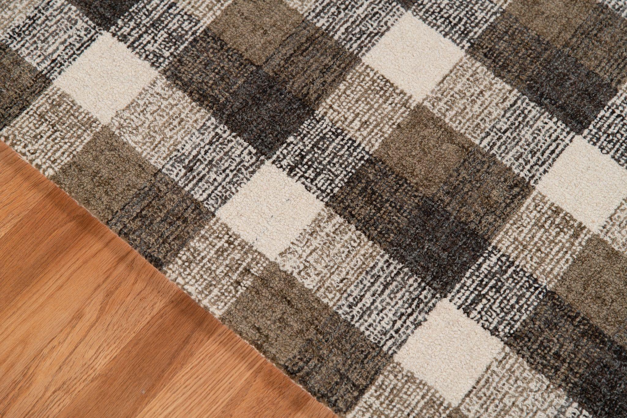 Khaki Wool Tartan 8X10 Feet Hand-Tufted Carpet - Rug - Ouch Cart