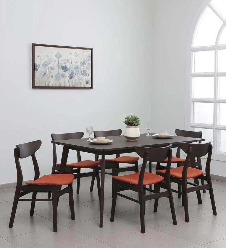 Solid Wood 6 Seater Dining Set in Dark Chestnut & Russet Finish - Ouch Cart