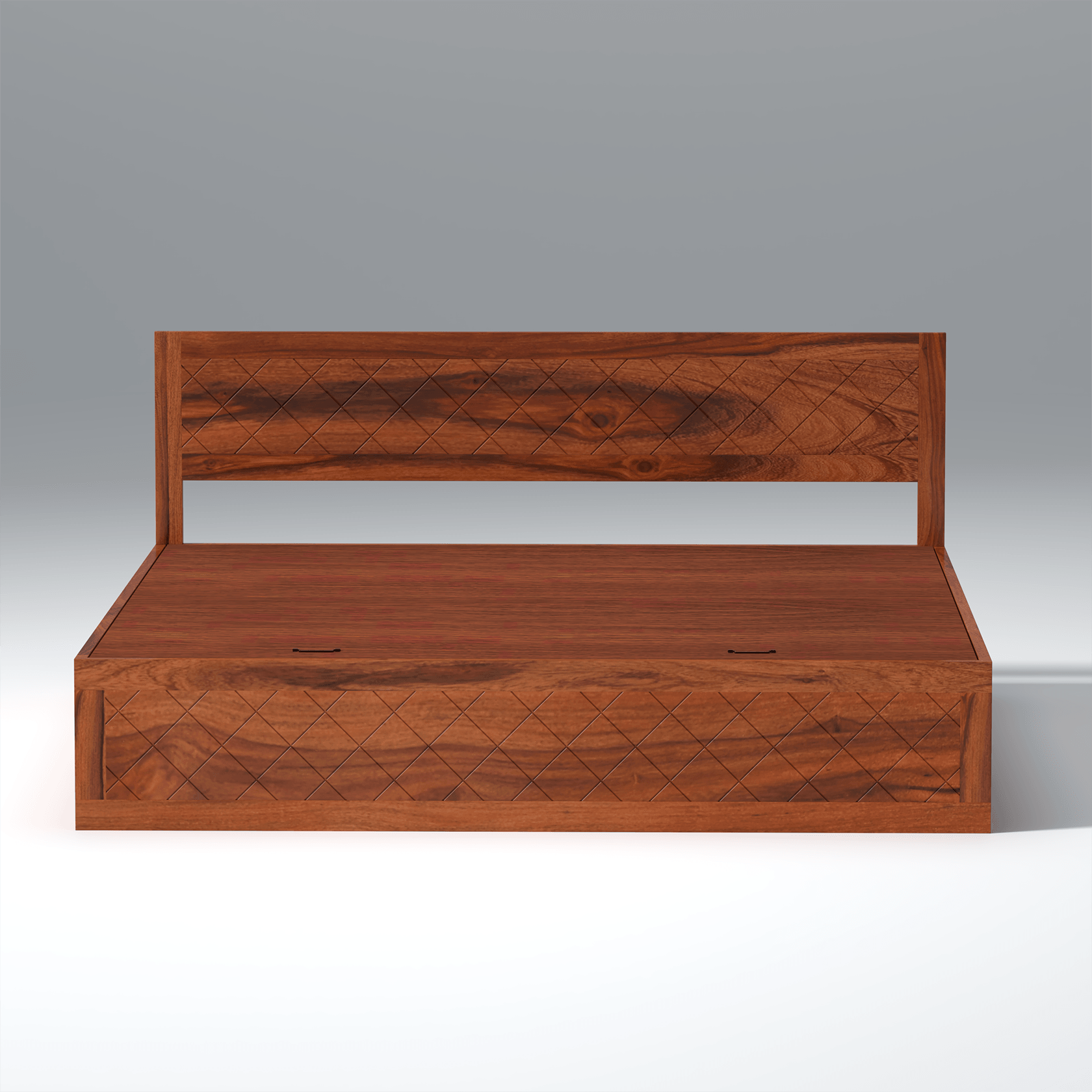 Lofted Sheesham Wood Hydraulic Bed with Box Storage in Maharani Color - Ouch Cart