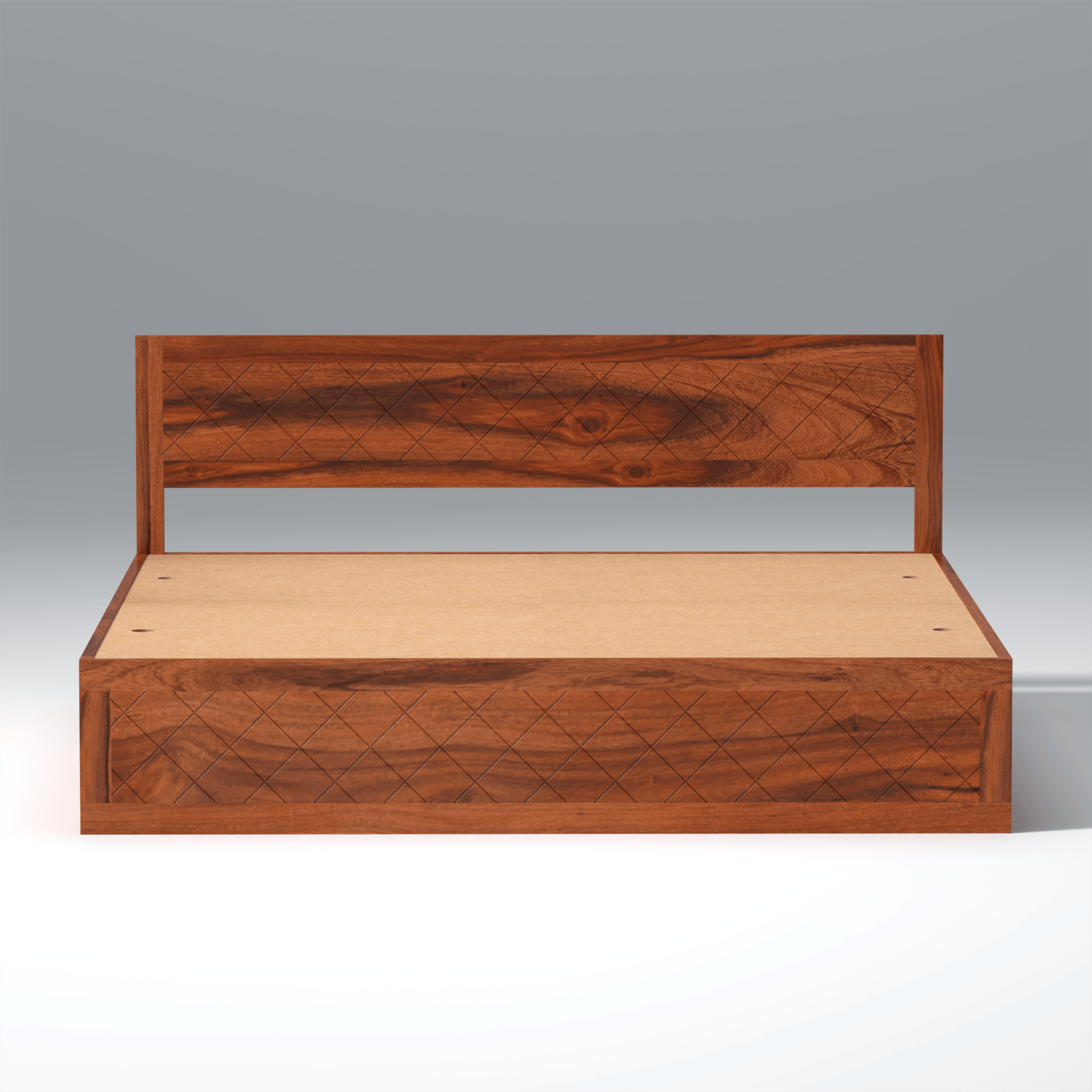 Lofted Sheesham Wood bed with Box Storage in Maharani Color - Ouch Cart
