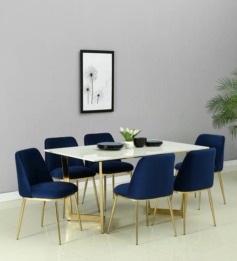 6 Seater Dining Set With Porcelain Top & Golden Base - Ouch Cart