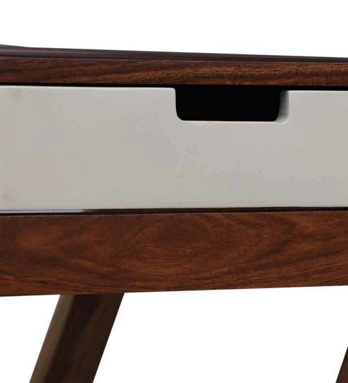 Merve Wood Study Table in White on Rustic Teak Finish - Ouch Cart