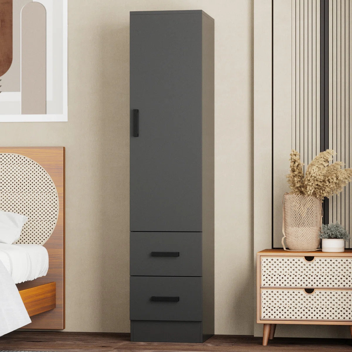 Wardrobe Armoire Closet With 2 Drawers And Door That Can Open From Either The Left Or Right.