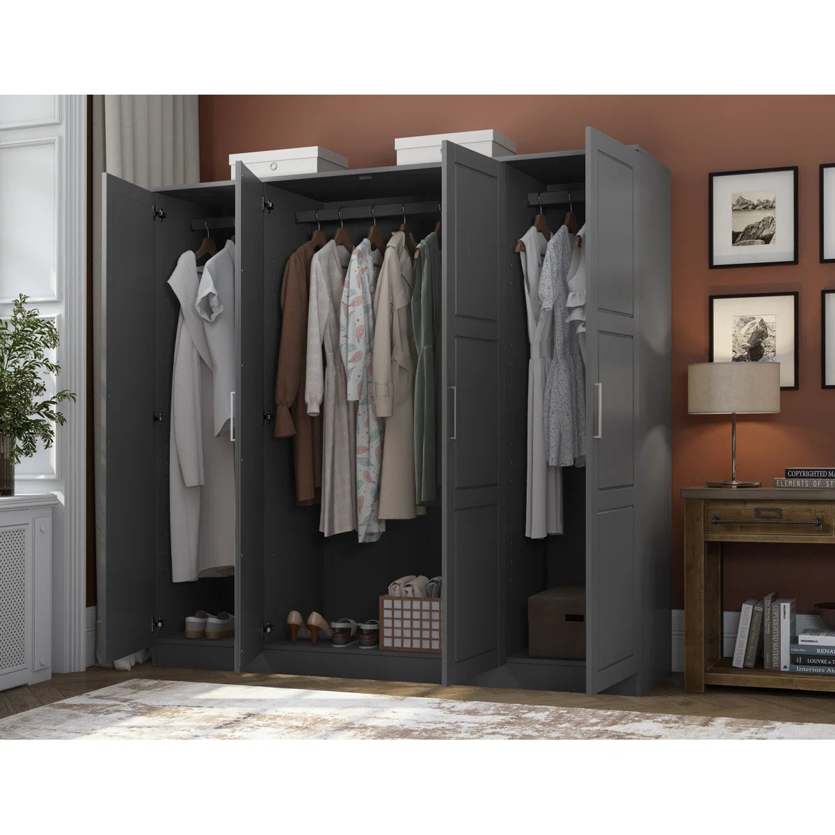 Premium 100% Solid Wood 4-Door Wardrobe Armoire Cosmo