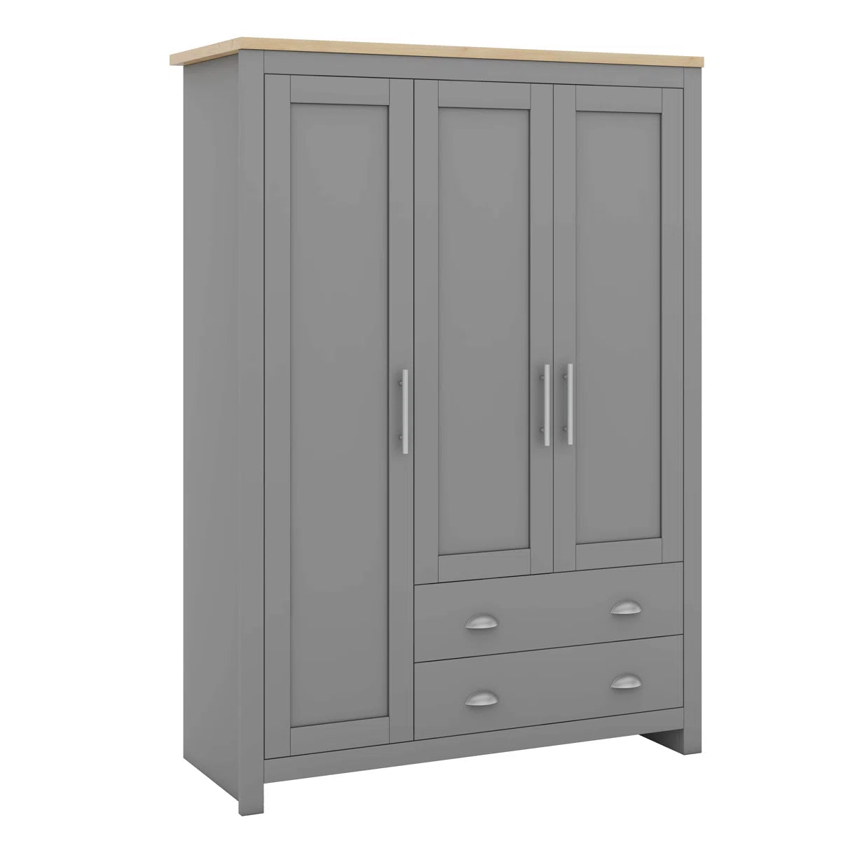 Stylish 3-Door Wardrobe Closet Armoire 2 Drawers 2 Hanging Rods Bedroom Organization