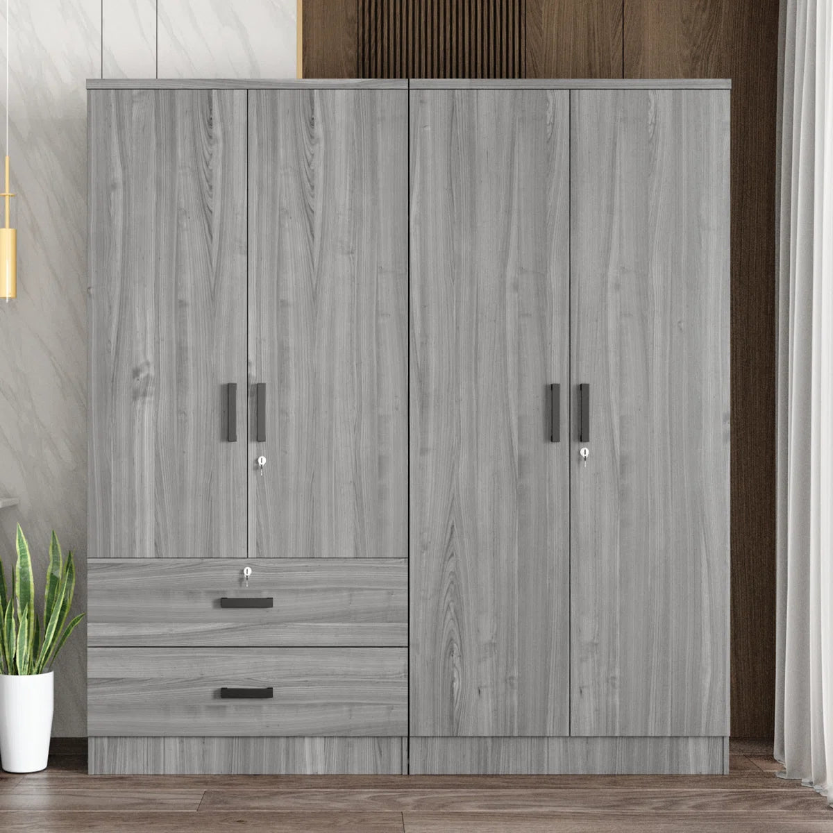 Double Wardrobe With 4 Slim Door And 2 Drawers!