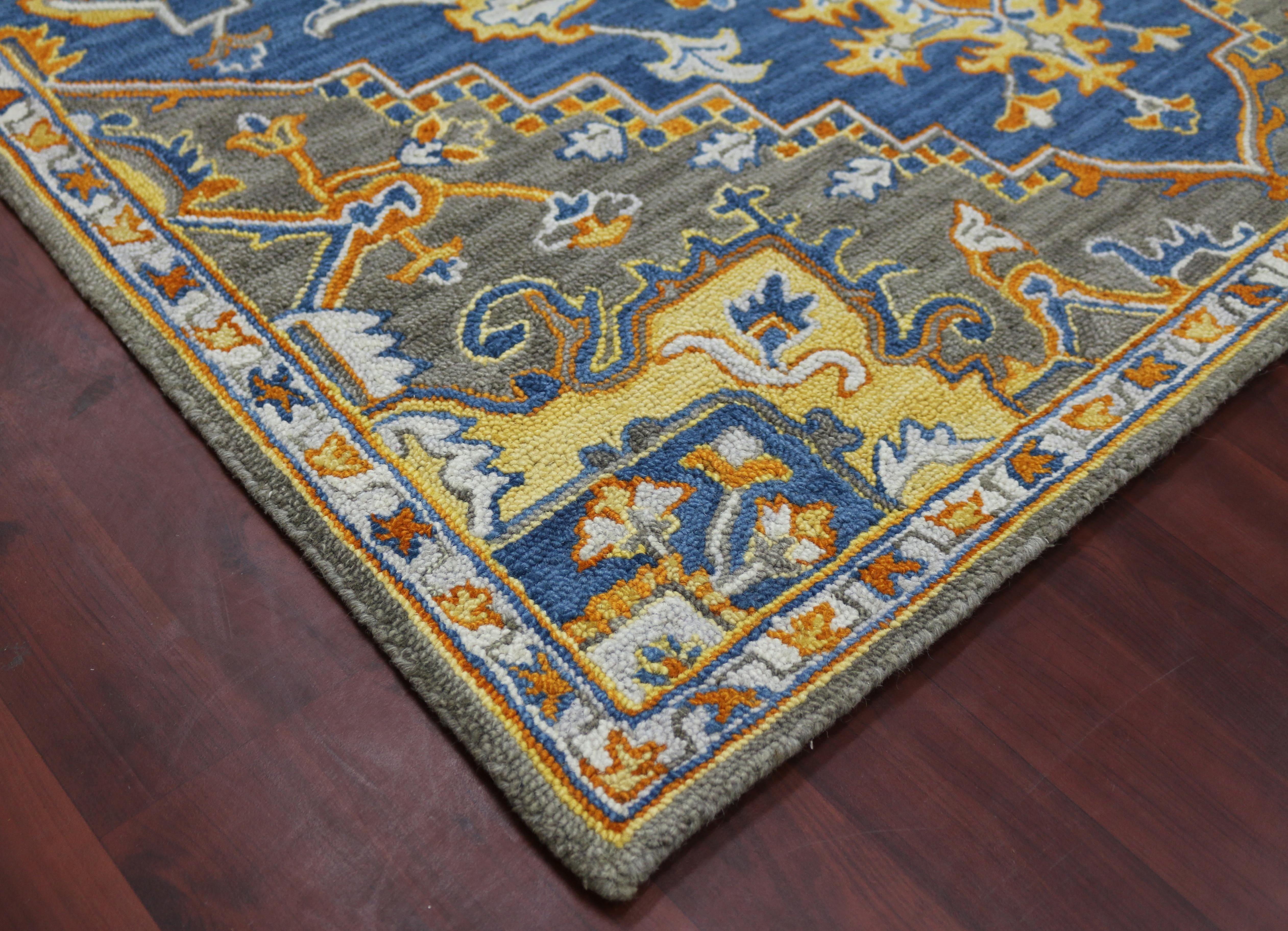 PASTEL BLUE Wool Boho 5X8 Feet Hand-Tufted Carpet - Rug - Ouch Cart