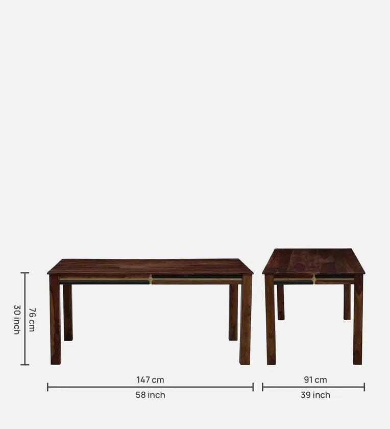 Sheesham Wood 6 Seater Dining Set In Scratch Resistant Provincial Teak Finish With Bench - Ouch Cart