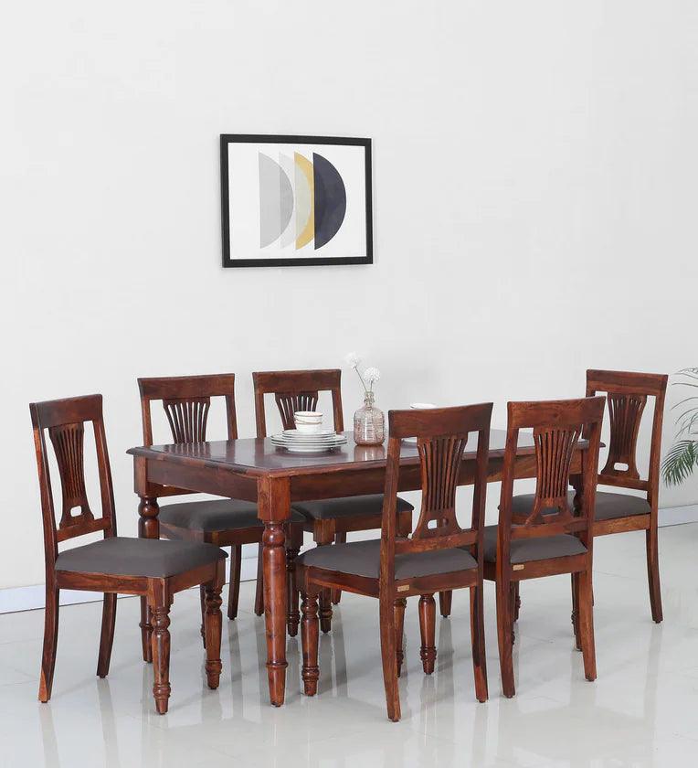 Sheesham Wood 6 Seater Dining Set in Scratch Resistant Honey Oak Finish - Ouch Cart