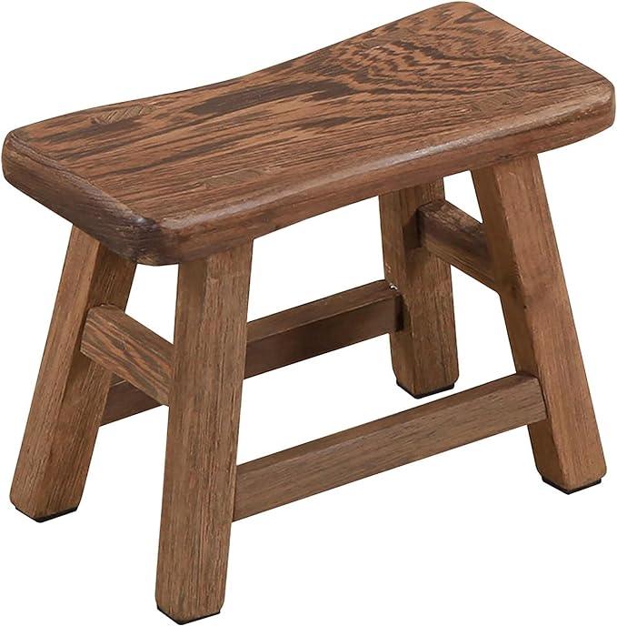 Step Stool 10.6 Inch Rustic Solid Wooden Footstool for Kids & Adults Small Bench Plant Stand Fishing Stool, Perfect for High Beds, Kitchen, Bathroom, Closet, Sink - Ouch Cart