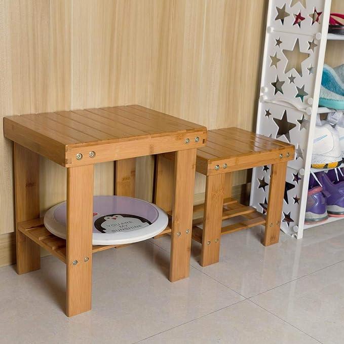 Shower Bench Stool, 10 inch Wooden Foot Step Stool for Bathroom Bedroom Kitchen Mudroom Foyer Entryway Shoe Bench - Ouch Cart