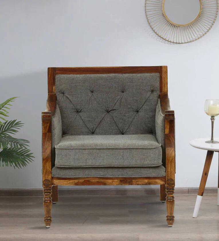 Sheesham Wood 1 Seater Sofa In Grey Colour - Ouch Cart
