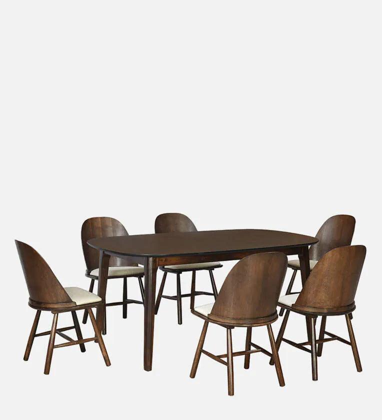 6 Seater Dinning Table In Brown Finish - Ouch Cart
