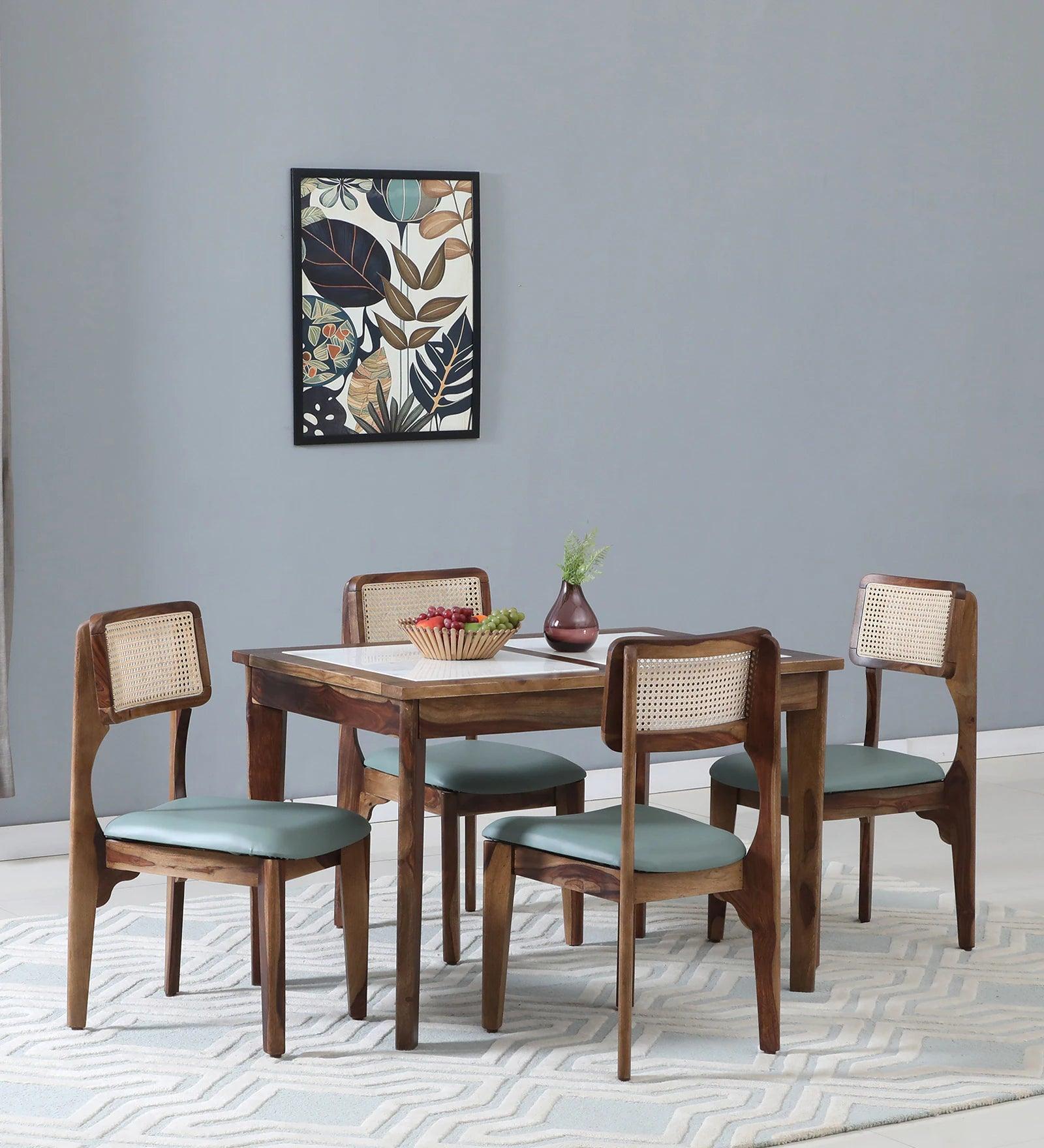 Sheesham Wood 4 Seater Dining Set In Scratch Resistant Provincial Teak Finish - Ouch Cart