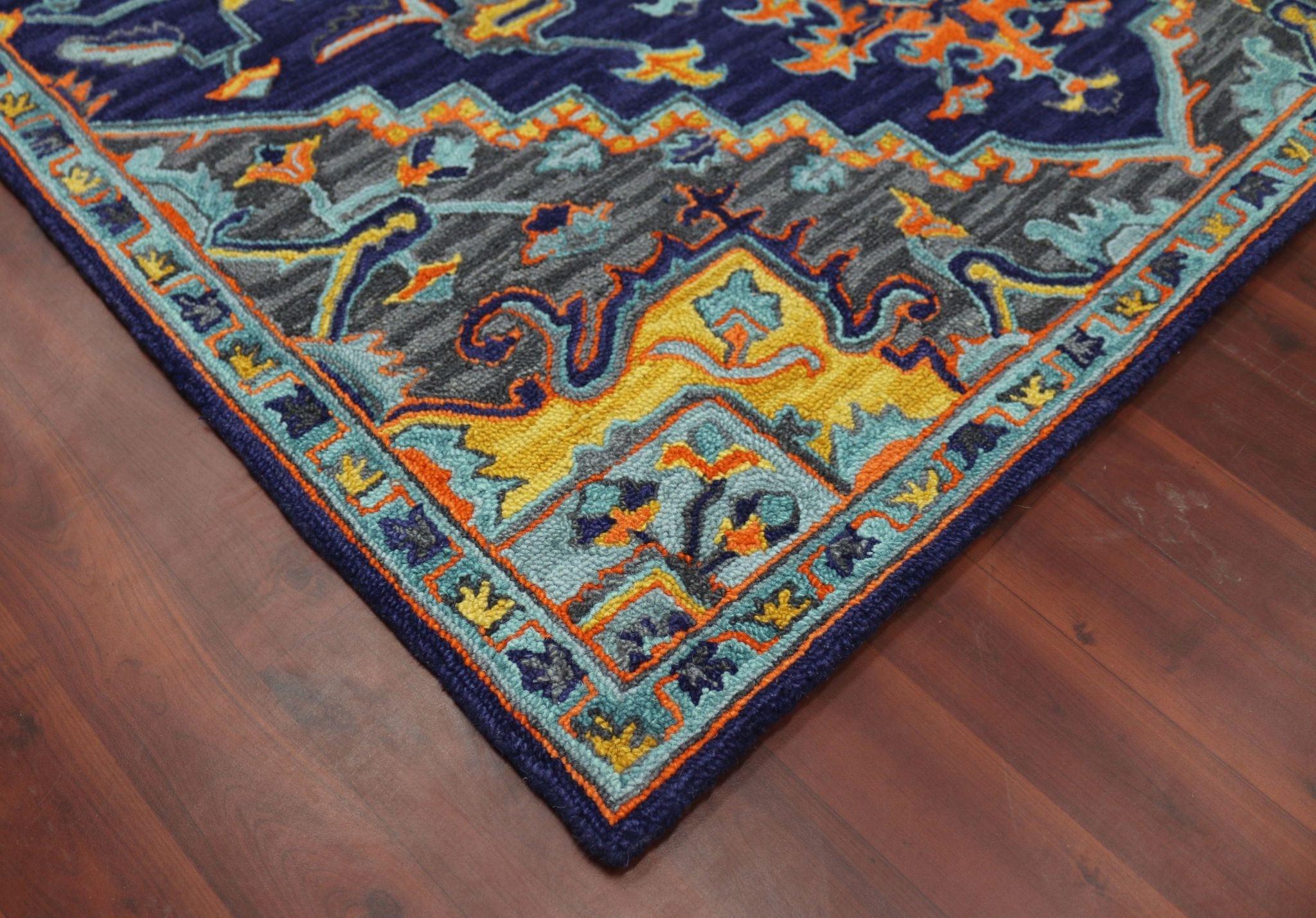 Blue Violet Wool Boho 5x8 Feet Hand-Tufted Carpet - Rug - Ouch Cart