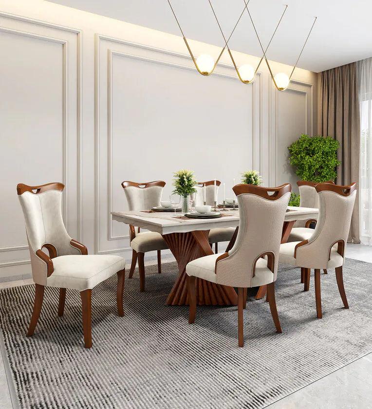 Marble Top 6 Seater Dining Sets In Beige & Brown Colour - Ouch Cart
