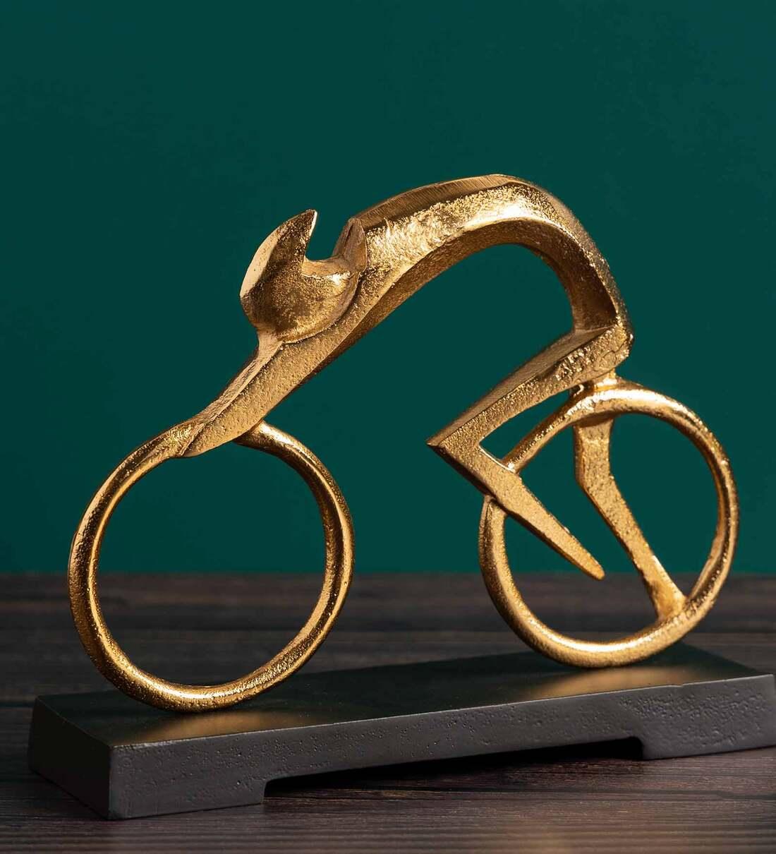 Golden Bicycle Man Aluminium Table Accent, - Ouch Cart