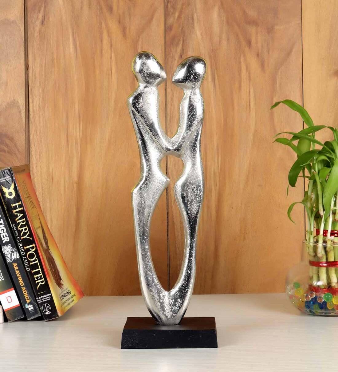 Silver Couple Abstract Figurine Statue In Raw Finish, - Ouch Cart