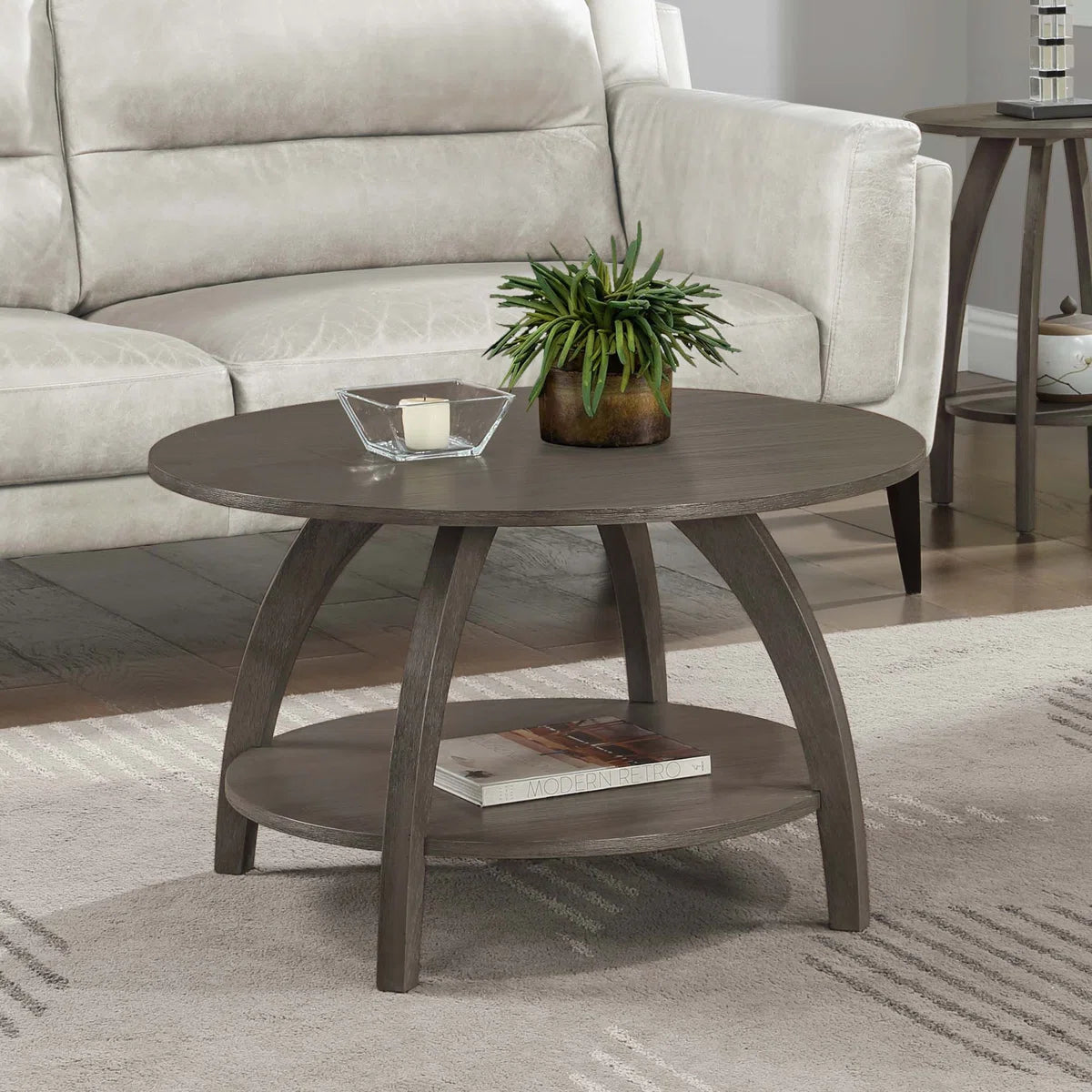 Cabool Round Coffee Table with Shelf-OUCH CART | Center table