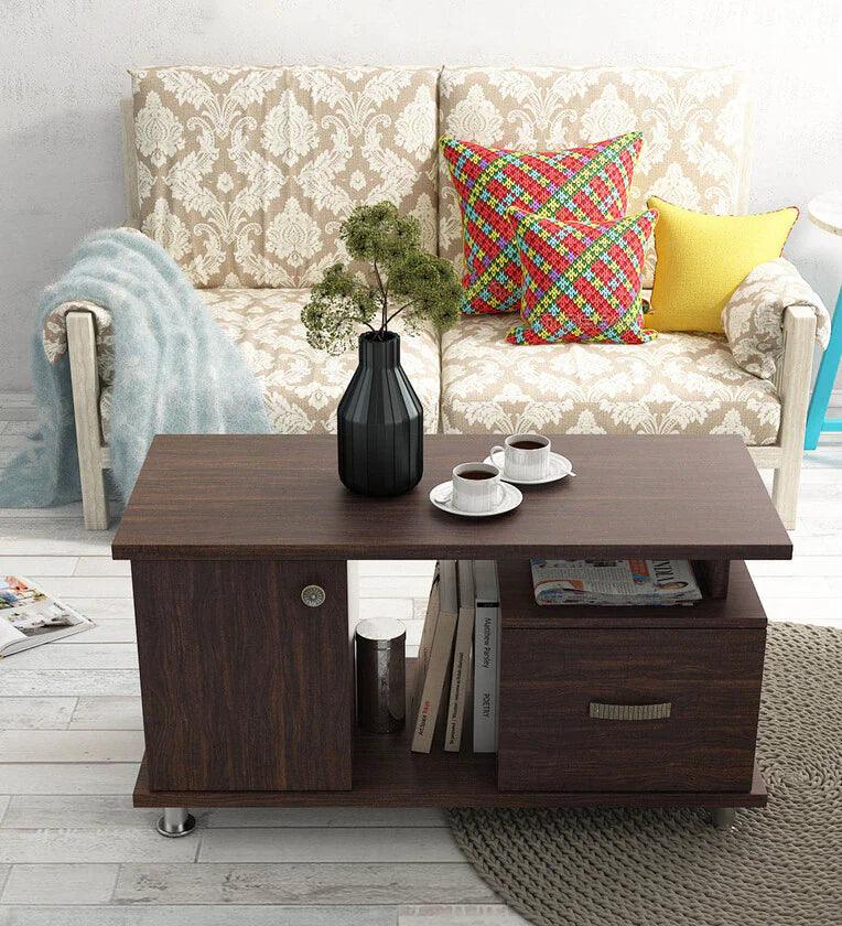 Coffee Table with Drawer Storage in Choco Walnut Finish - Ouch Cart